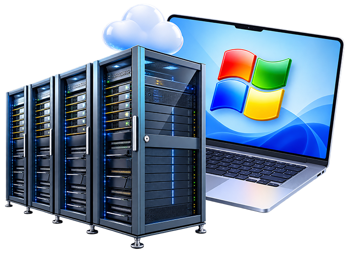 Windows VPS server racks inside a glowing cloud